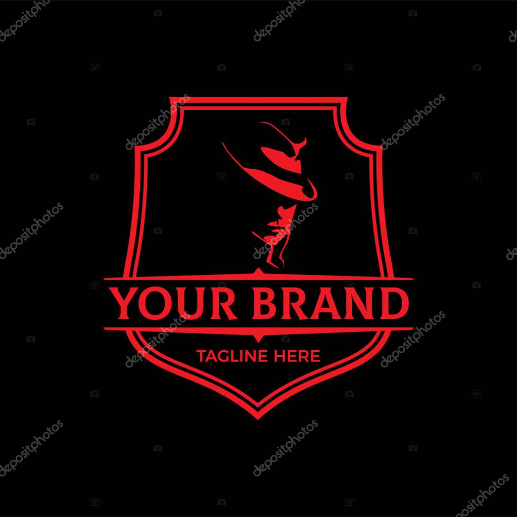 LOGO emblems with character abstract silhouette men heads with hats. Modern logo design elements for labels, logos, badges. Vintage vector illustration