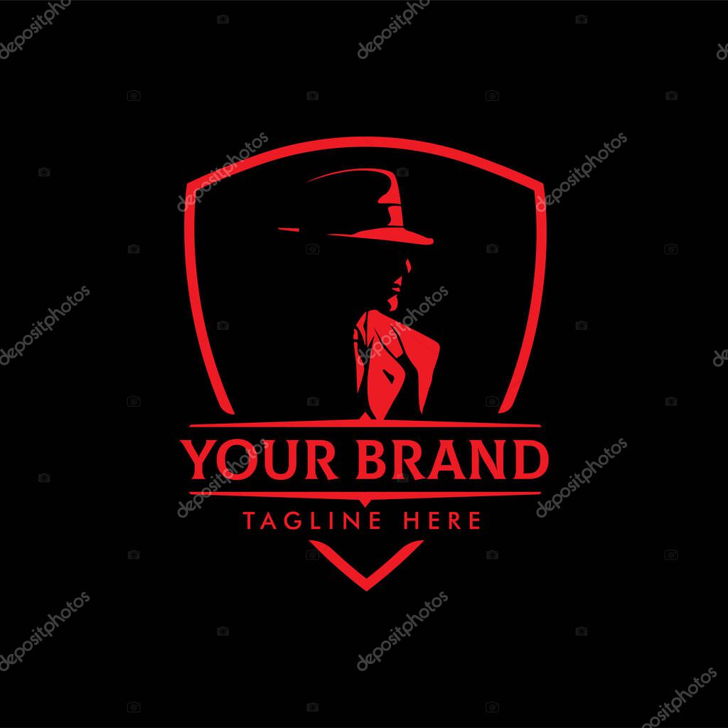 LOGO emblems with character abstract silhouette men heads with hats. Modern logo design elements for labels, logos, badges. Vintage vector illustration