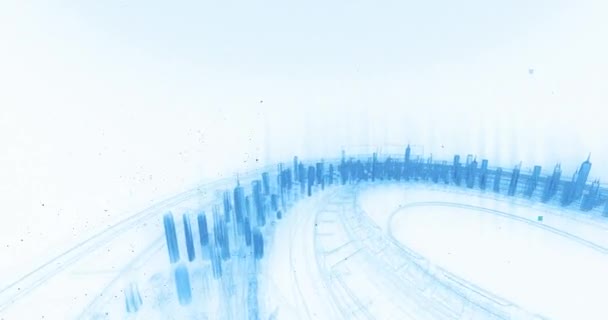 3d abstrait rendre fond de ville matrice numérique. Ville futuriste du concept des technologies de l'information Big Data. Graphisme de mouvement pour centre de données abstrait, chaîne de blocs, serveur, haute vitesse. (Version blanche )