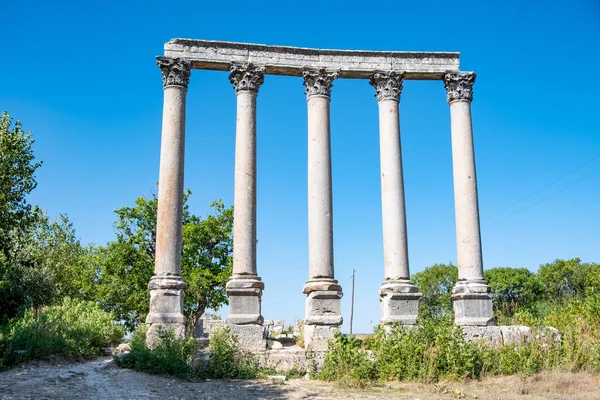 Kék Márvány Oszlopok Temple Tyche Istennő Szerencse Római Késő Századi — Stock Fotó