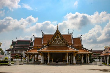 Asia building roof by side view. Roof of a Buddhist temple. The roof architecture of Thai buildings such as Buddha temples and traditional noble houses.