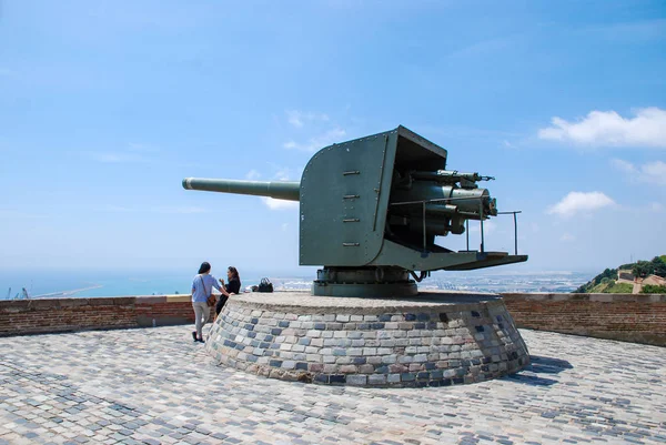 Spain Barcelona September 2013 Montjuic Castle Cannon — Stock Photo, Image