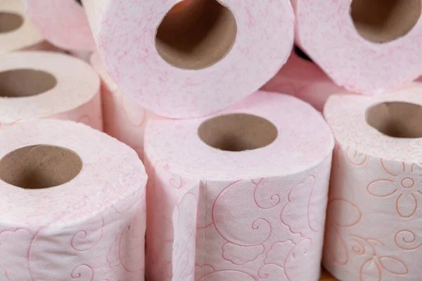 Lots Toilet Paper Rolls Soft Hygienic Paper Pink Toilet Paper — Stock Photo, Image