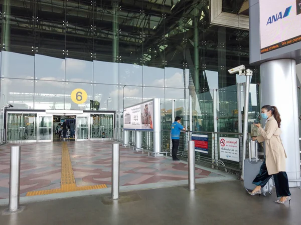 Bangkok Thailand March 2020 Suvarnabhumi Airport Entrance Check Floor Coronavirus — Stock Photo, Image