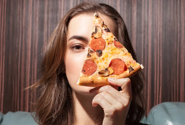 young gorgeous female with pizza
