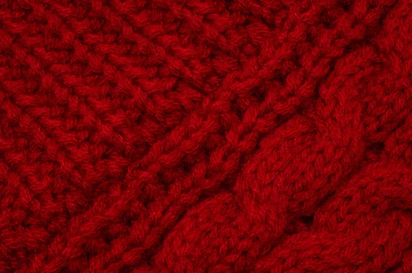 Bellissimo Cappello Rosso Lavorato Maglia Macro Texture — Foto Stock