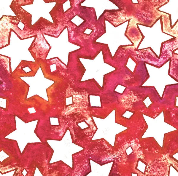 Red sky with white stars - a funny print for children. Seamless pattern for design.