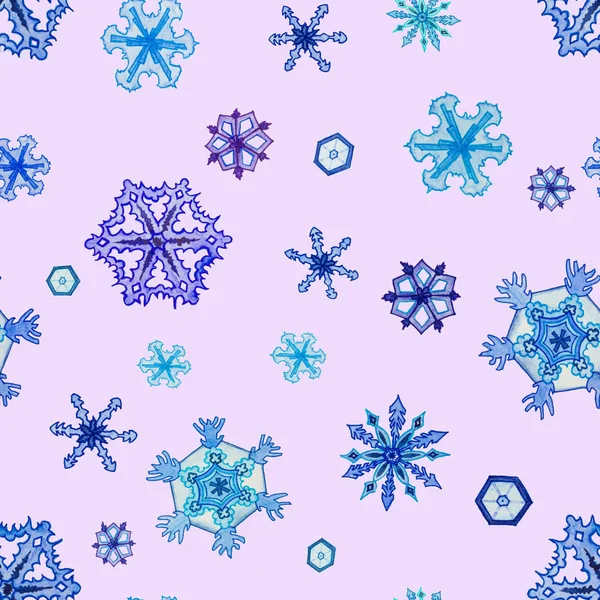 Fiocchi Neve Invernali Dipinti Mano Con Acquerello Modello Senza Soluzione — Foto Stock