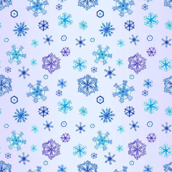 Copos Nieve Azul Azul Claro Violeta Sobre Fondo Degradado Diciembre — Foto de Stock