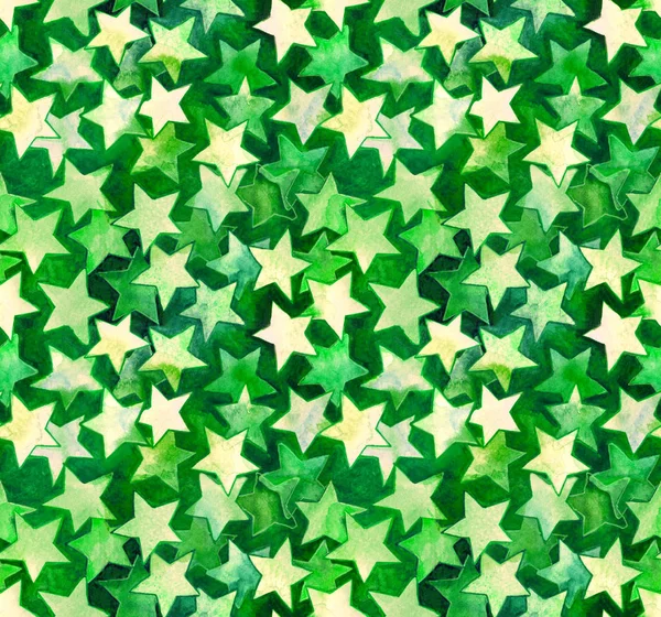Гарний Безшовний Візерунок Зеленими Білими Зірками Зоряна Форма Конфетті Зеленому — стокове фото