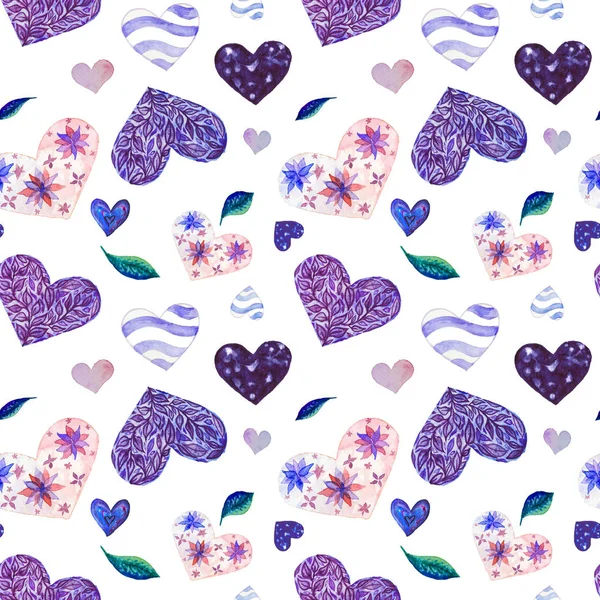 Piękny Bezszwowy Wzór Wykonany Ręcznie Malowanych Akwarelowych Serc Symbol Miłości — Zdjęcie stockowe