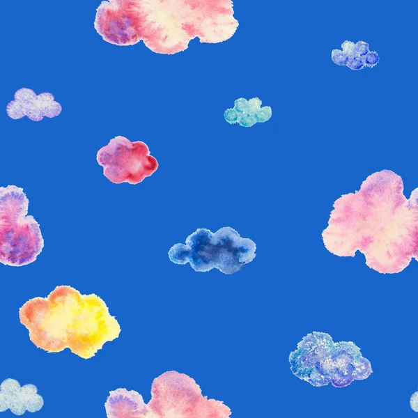 Handgezeichnetes Aquarell Nahtloses Muster Mit Wolken — Stockfoto