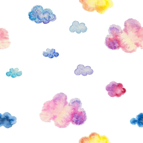 Aquarellwolken Ein Nahtloses Muster Auf Weißem Hintergrund Isoliert — Stockfoto