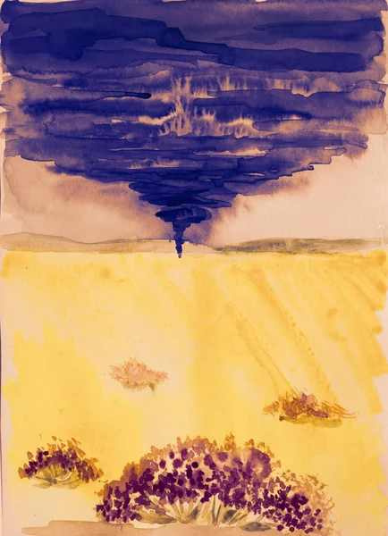 Kézzel Rajzolt Akvarell Senery Egy Virágzó Sivatag Mailstrom — Stock Fotó