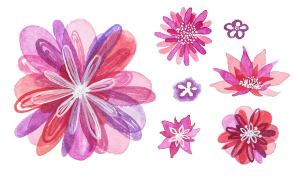 Gyönyörű Kézzel Rajzolt Akvarell Virág Készlet — Stock Fotó
