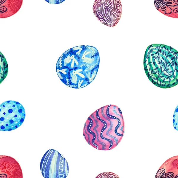 Watercolor Eggs Seamless Pattern Isolated Hand Drawn Easter Eggs White — ストック写真