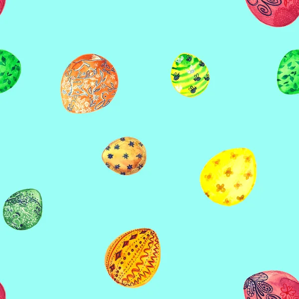 Hand Drawn Watercolor Easter Eggs Semless Pattern Endless Texture Design — ストック写真