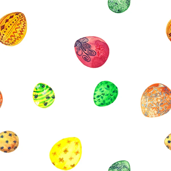 Bright Hand Drawn Watercolor Eggs Seamless Pattern Easter — ストック写真