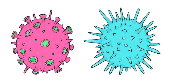 Handritade Virusbakterier Isolerade Vit Bakgrund Tecknad Stil Corona Virus Covid — Stockfoto