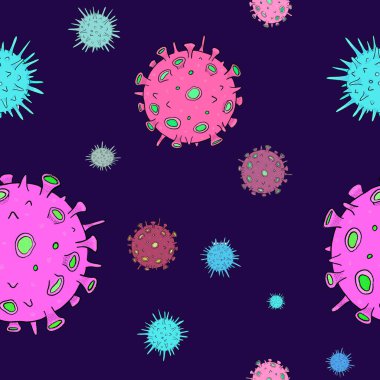 El çizimi çizgi film stili Corona virüsü 19 'u kusursuz bir şekilde kapladı.