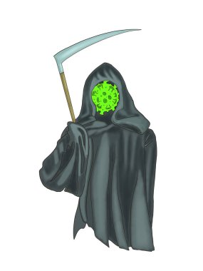 Kavramsal COVID-19 sembolü: Corona virüsü bakterisi olan bir ölüm meleği..