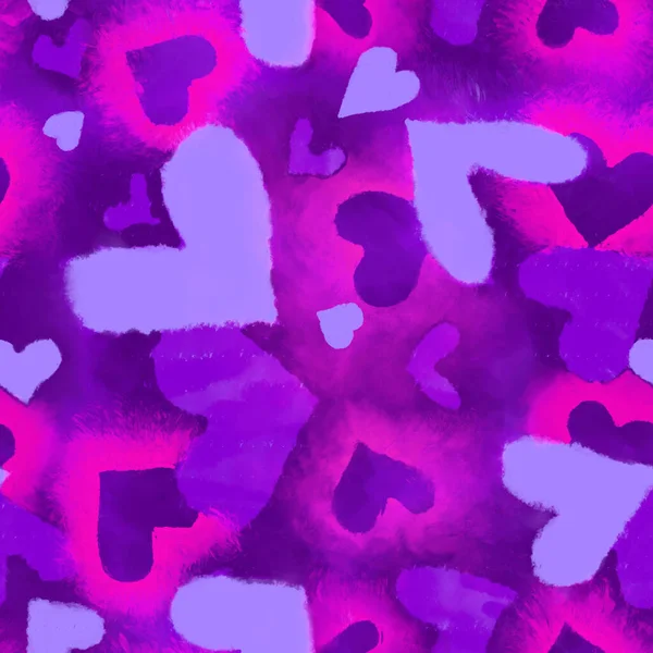 Hand drawn neon colors hearts in a seamless pattern for St Valntines day design