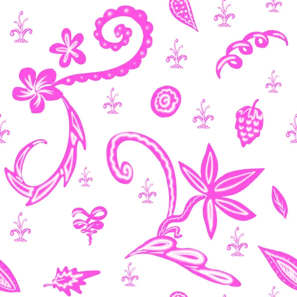 在白色背景上隔绝的无缝图案中的粉红花卉元素 — 图库照片
