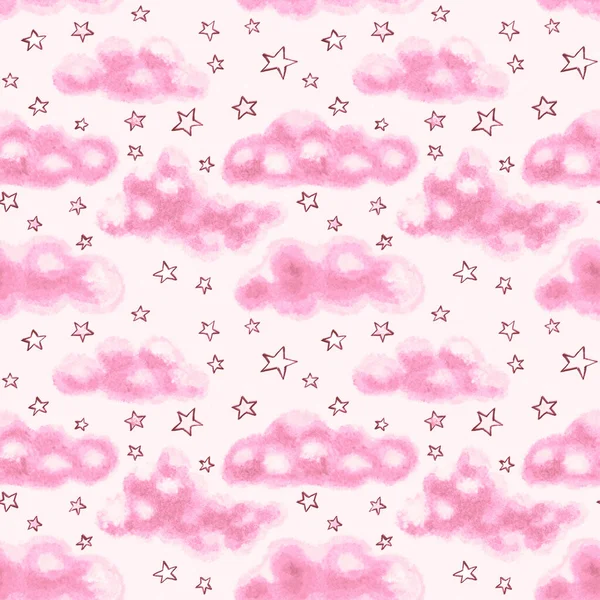 Ручний Малюнок Безшовний Візерунок Дівчаток Дизайн Хмарами Зірками — стокове фото