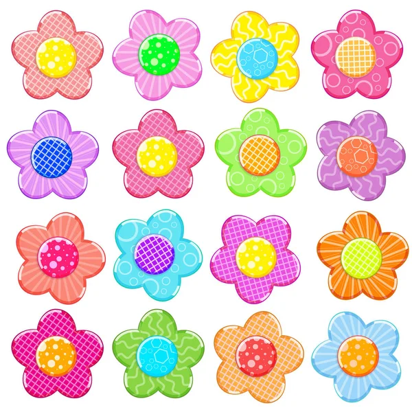 Färgglada klistermärke blomma uppsättning — Stock vektor