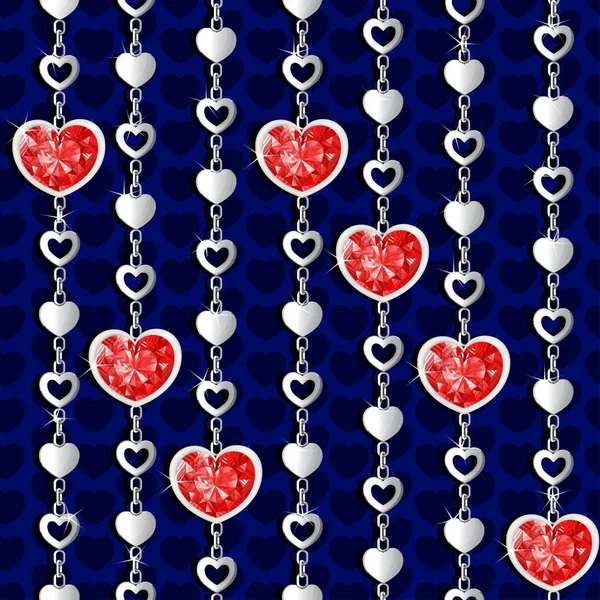 Шаблон День Святого Валентина Бриллиантовыми Сердцами — стоковый вектор