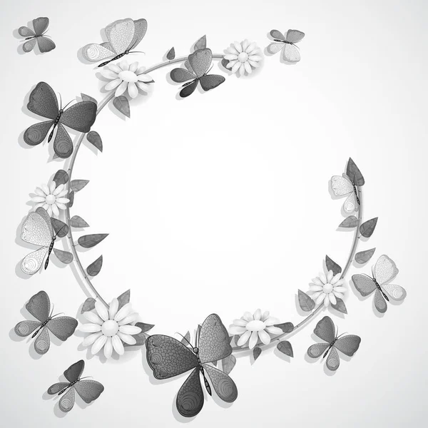 Tarjeta Mariposas Blancas Negras Con Lugar Para Texto — Archivo Imágenes Vectoriales