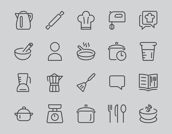 Conjunto Iconos Para Cocinar Cocina Líneas Vectoriales Contiene Iconos Como — Vector de stock