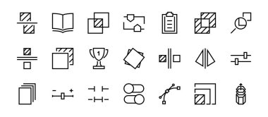 İlgili vektör çizgisi simgelerini düzenleyen basit bir set. Ekin, kopyalama, ölçek, döndürme ve daha fazlası gibi simgeler içerir. Düzenlenebilir felç. 48x48 Piksel Mükemmel. Beyaz arkaplanda