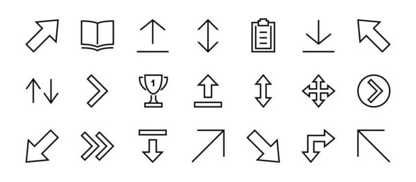 Satz von Linienpfeilen, Richtungen, Pfeile, enthält Symbole wie Pause, Fortsetzung, direkt, rechts, Editierbarer Strich. 480x480, Auf weißem Hintergrund, Vektorillustration — Stockvektor