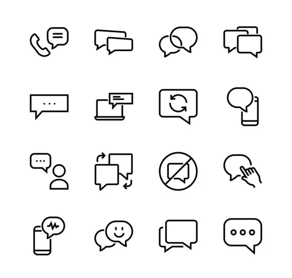 Conjunto simple de iconos de línea vectorial de mensaje. contiene iconos como conversación, SMS, notificaciones, chat de grupo y más. Un derrame cerebral. 48x48 píxeles perfecto, fondo blanco — Vector de stock