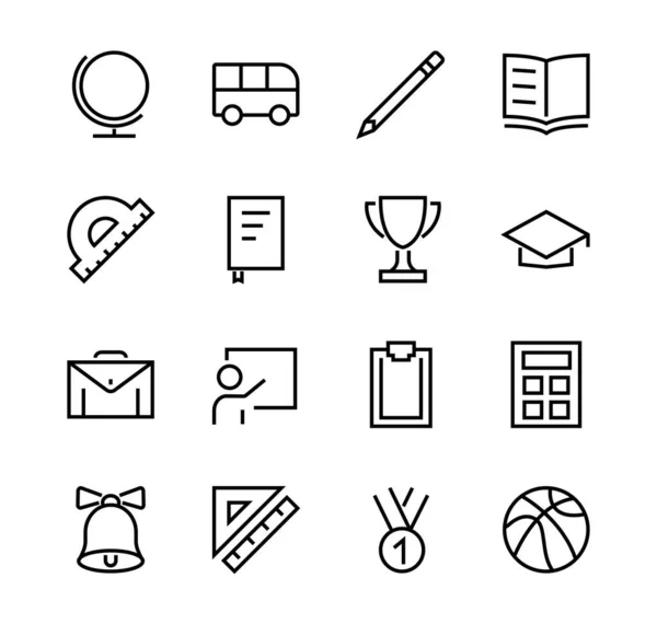 Egyszerű iskolai tárgyak. Tartalmaz ikonok, mint a diák, díj, földrajz, testnevelés, geometria és így tovább. Fehér háttérrel. Szerkeszthető agyvérzés. 480x480 — Stock Vector