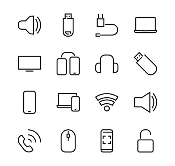 Een set van slimme apparaten en gadgets, computer hardware en elektronica. Elektronische apparaatpictogrammen voor web en mobiele vectorlijnen. Computer, telefoon. Bewerkbare beroerte. 48x48 pixels — Stockvector