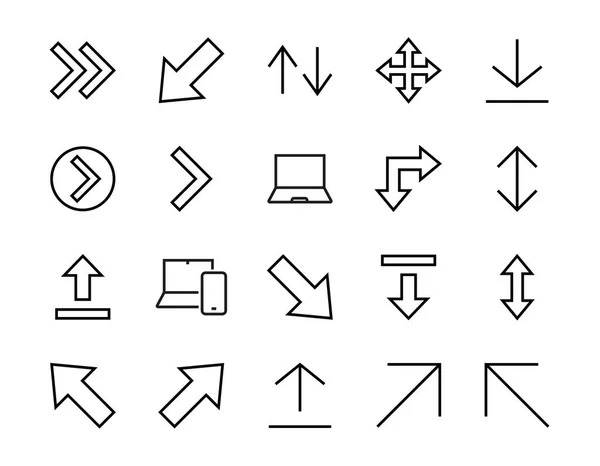 線の矢印 矢印のセットには 一時停止 直接右側の編集可能なストロークなどのアイコンが含まれています 480X480 白い背景にベクトル図 — ストックベクタ