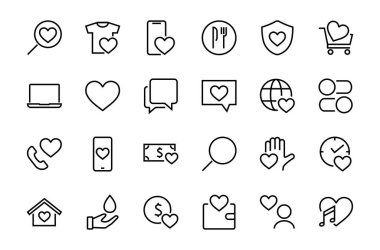  Aşk hakkındaki ikonlar müzik aşkı, aşk ilanı, kalp, favori ev, doğrusal set gibi ikonlar içerir. Beyaz arka planda bir vektör. Düzenlenebilir felç. 480x480