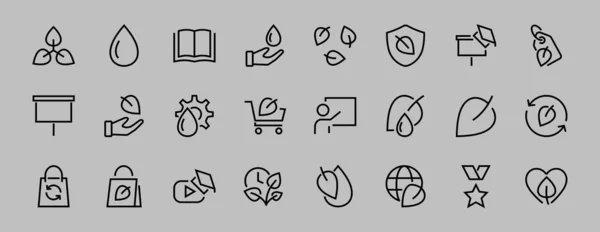 Ecology Icon Set Vektorzeilen Enthält Symbole Wie Photosynthese Umweltschutz Umweltfreundliches — Stockvektor