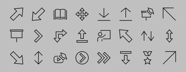 Satz Von Linienpfeilen Richtungen Pfeile Enthält Symbole Wie Pause Fortsetzung — Stockvektor