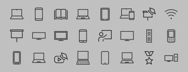 Akıllı cihazlar, cihazlar, bilgisayar donanımı ve elektronik aletler. Ağ ve mobil vektör çizgileri için elektronik aygıt simgeleri. Düzenlenebilir felç. 480x480 piksel