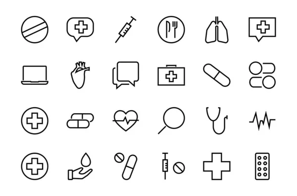 Sencillo Conjunto Medicamentos Píldoras Relacionadas Con Los Iconos Línea Vectorial — Vector de stock