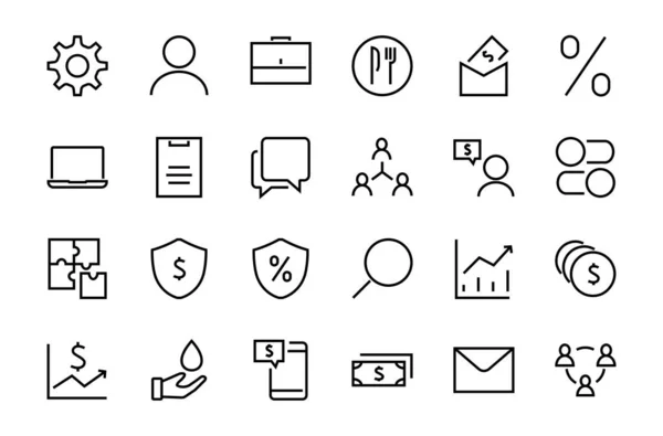 Set Business Vector Line Icons Contains User Symbols Dollar Pictograms — Stock Vector