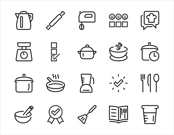 Conjunto Iconos Para Cocinar Cocina Líneas Vectoriales Contiene Iconos Como — Vector de stock