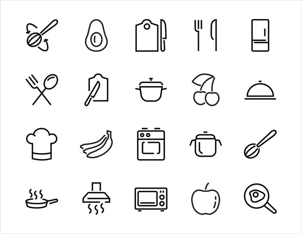 Набір Кухонних Кухонних Іконок Векторні Лінії Містить Іконки Такі Сковорідка — стоковий вектор