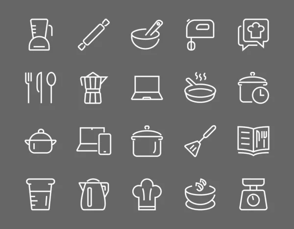 Conjunto Iconos Para Cocinar Cocina Líneas Vectoriales Contiene Iconos Como — Vector de stock