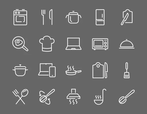 Набір Кухонних Кухонних Іконок Векторні Лінії Містить Іконки Такі Сковорідка — стоковий вектор