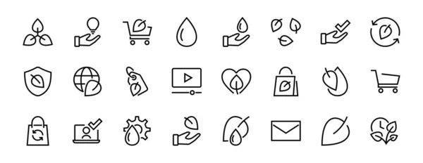 Ecology Icon Set Vektorzeilen Enthält Symbole Wie Photosynthese Umweltschutz Umweltfreundliches — Stockvektor