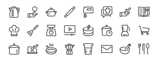 Set Icons Cooking Kitchen Vector Lines Contains Icons Knife Saucepan — Stock Vector